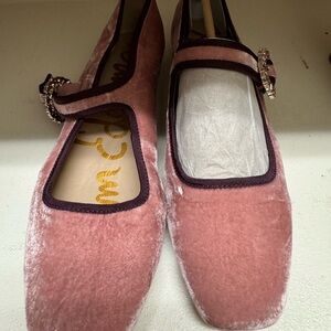 Sam Edelman Dusty Pink Velvet Mary Jane Flats with Crystal Buckle
